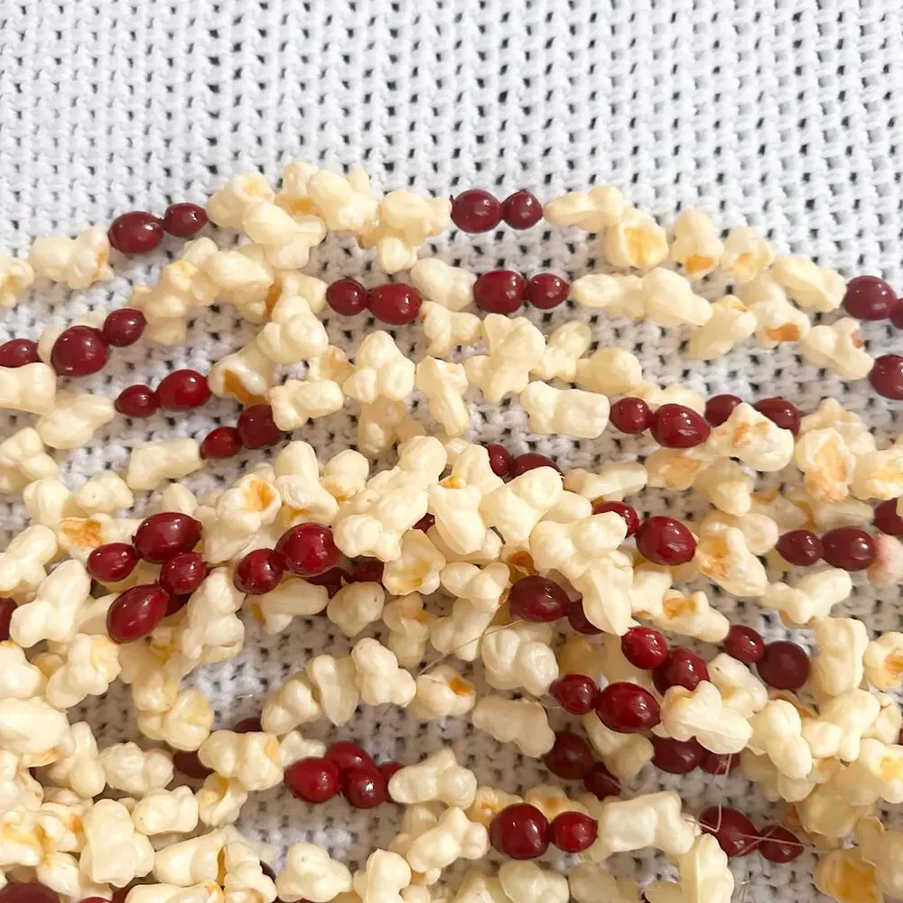 Vintage Set of 8 Popcorn Cranberry Blow Mold Plastic Garland Strands 8 Feet Long